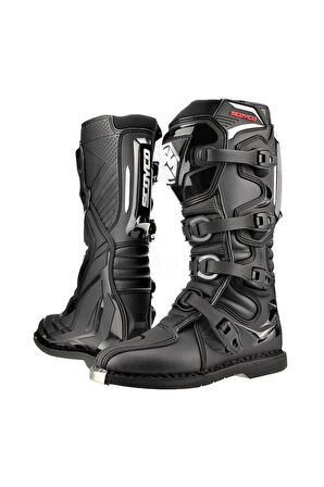 Motosiklet Off-road Motocross Botu Güçlendirilmiş Koruma Uzun Model Deri Cross Prof Bot Siyah