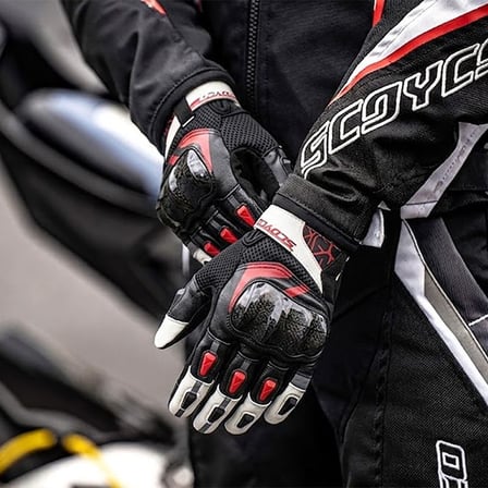 Motosiklet Eldiven Ful Koruma Yazlık Fileli Deri Telefon Dokunmatik Motorcu Eldiveni Kırmızı