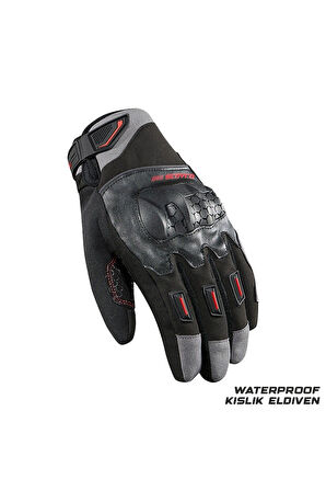 Motosiklet Kışlık Eldiven Waterproof Oxford ve Deri Kumaş Premium Motor Korumalı Eldiveni Red