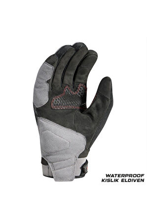 Motosiklet Kışlık Eldiven Waterproof Oxford ve Deri Kumaş Premium Motor Korumalı Eldiveni Red