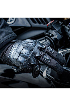 Motosiklet Kışlık Eldiven Waterproof Oxford ve Deri Kumaş Premium Motor Korumalı Eldiveni Siyah