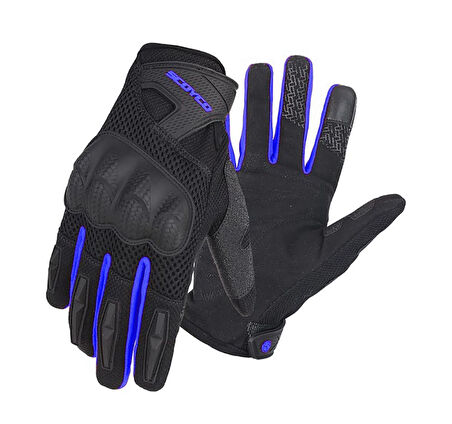 Motosiklet Yazlık Eldiven Darbe Emici Koruma Fileli Mesh Kumaş Tel Dokunmatik Motor Eldiveni Blue