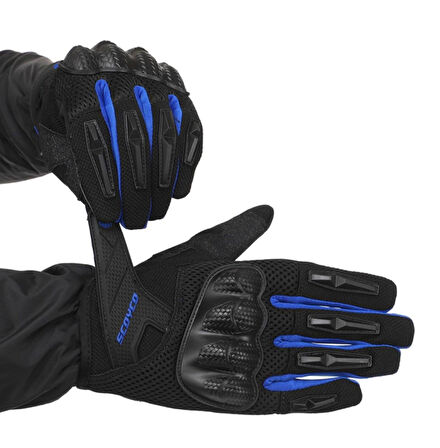 Motosiklet Yazlık Eldiven Darbe Emici Koruma Fileli Mesh Kumaş Tel Dokunmatik Motor Eldiveni Blue