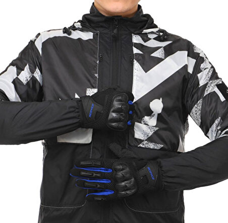 Motosiklet Yazlık Eldiven Darbe Emici Koruma Fileli Mesh Kumaş Tel Dokunmatik Motor Eldiveni Blue