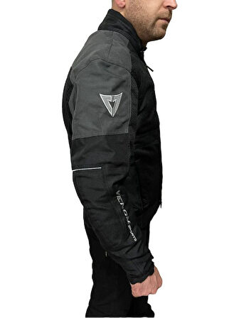 Motosiklet Montu Erkek Siyah-Gri Dynamic V2 Mont 4 Mevsim Motorcu Mont 
