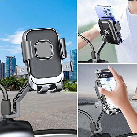 Motosiklet,Bisiklet ,Scooter Uyumlu Ayna Bağlantılı Telefon Tutucu