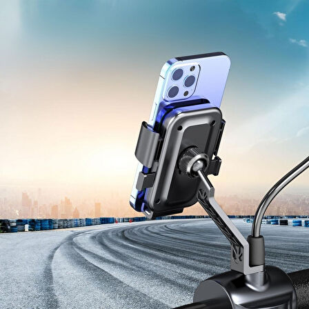 Motosiklet,Bisiklet ,Scooter Uyumlu Ayna Bağlantılı Telefon Tutucu