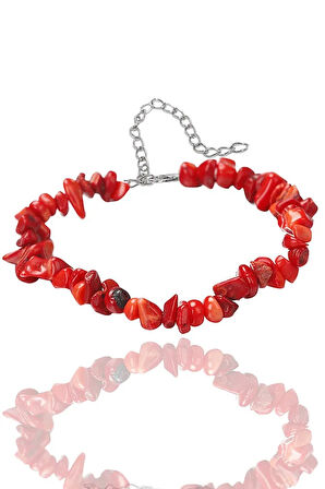 Sertifikalı Boyasız Kırmızı Mercan Kırık Doğal Taşlı Bileklik - 1.kalite