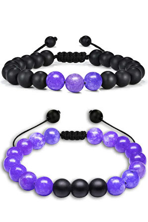 Sertifikalı Doğal Mavi Kuvars Oniks Taşı Doğal Taş Bileklik Seti