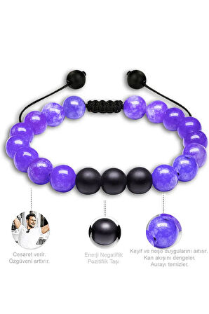Sertifikalı Doğal Mavi Kuvars Oniks Taşı Doğal Taş Bileklik Seti