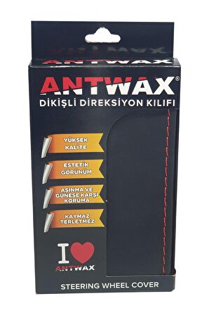 Antwax Dikişli Deri Direksiyon Kılıfı - Siyah - Kırmızı Dikişli