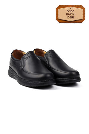 Erkek Siyah Hakiki Deri Ayakkabı, Ortopedik Taban Loafer Ayakkabı Yumuşak Mevsimlik Kışlık Günlük Casual Ayakkabı