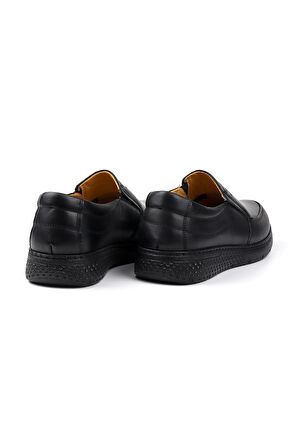 Erkek Siyah Hakiki Deri Ayakkabı, Ortopedik Taban Loafer Ayakkabı Yumuşak Mevsimlik Kışlık Günlük Casual Ayakkabı