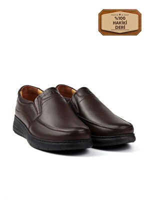 Erkek Kahve Hakiki Deri Ayakkabı, Ortopedik Taban Loafer Ayakkabı Yumuşak Mevsimlik Kışlık Günlük Casual Ayakkabı