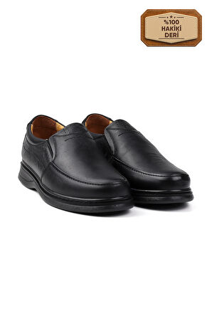 Erkek Siyah Hakiki Deri Ayakkabı, Ortopedik Taban Loafer Ayakkabı, Mevsimlik Kışlık Casual Ayakkabı
