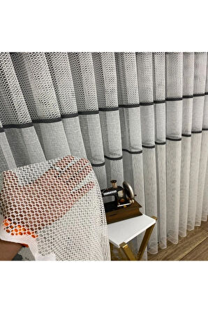 Milano Antrasit Koyu Gri Ara Bantlı Yeni Tasarım 3Kat Pileli Tül Perde