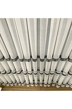 Paris Antrasit Koyu Gri Ara Bantlı Yeni Tasarım 2Kat Pileli Tül Perde