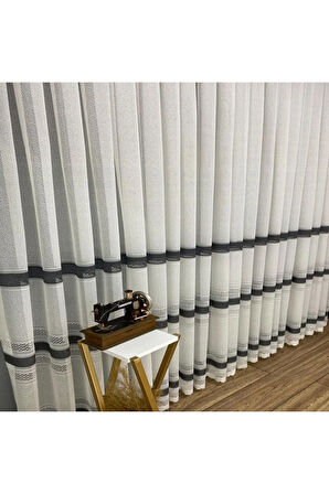 Paris Antrasit Koyu Gri Ara Bantlı Yeni Tasarım 3Kat Pileli Tül Perde