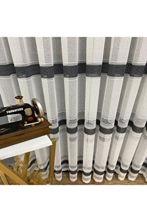 Paris Antrasit Koyu Gri Ara Bantlı Yeni Tasarım 3Kat Pileli Tül Perde