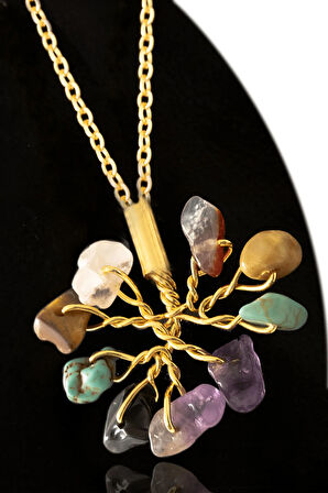 Sertifikalı Doğal Ametist Obsidyen Lapis Lazuli Aventurin Akik Sitrin Jasper Taşı 7 Çakra Kolye Doğal 7 Çakra Renk 50 cm