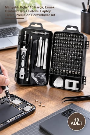 10 Adet Hassas Tornavida Seti – Manyetik Uçlu 115 Parça, Esnek Uzatma, Cep Telefonu Laptop Tamir, Precision Screwdriver Kit