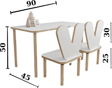 Ahşap Okulu Oyun Aktivite Masası - Etkinlik Masası - Çocuk Ders Çalışma Masası-İkili Tavşan Sandalye,Masa