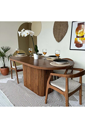 Terra Oval Ceviz Ahşap Bohem Masa 80x160