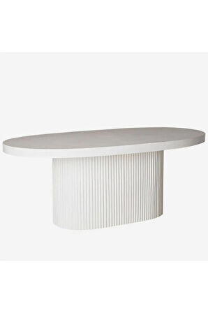 Luna Oval Beyaz Ahşap Bohem Masa 80x150