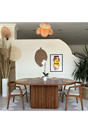 Luna Oval Ceviz Ahşap Bohem Masa 80x150