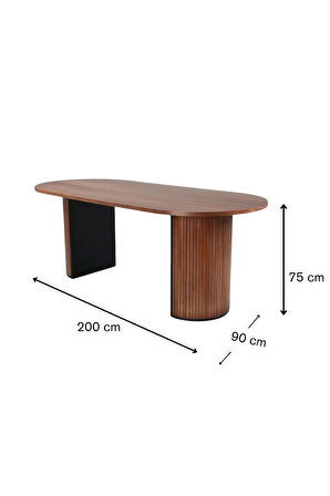 Zeno Oval Ahşap Bohem Yemek Masası 90x200