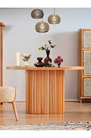 Orion Oval Natural Ahşap Bohem Masa 80x130