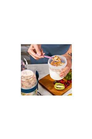 2li Set 650 ml Take-go Kaşıklı Hazneli Meyveli Yoğurt Kabı Piknik Atıştırmalık Granola Süt Bardağı