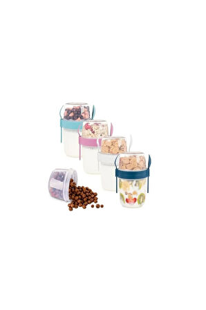 2li Set 1100 ml Take-go Kaşıklı Hazneli Meyveli Yoğurt Kabı Piknik Atıştırmalık Granola Süt Bardak