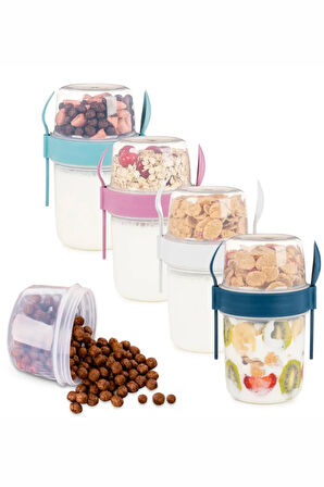1100 ml Take-go Kaşıklı Hazneli Meyveli Yoğurt Kabı Piknik Atıştırmalık Granola Yoğurt Süt Bardağı