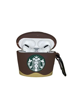 AirPods Pro 1. ve Pro 2. Nesil Uyumlu Koruyucu Bluetooth Kulaklık Kılıfı Kahverengi Starbucks Figürlü