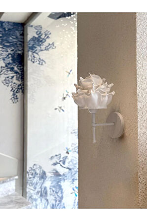 Beyaz Eva Gül Tasarım Kablosuz Pilli Aplik - Alt Beyaz (Tüm Boy 35 cm)