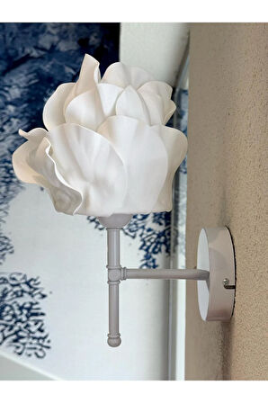 Beyaz Eva Anemon Tasarım Kablosuz Pilli Aplik - Alt Beyaz (Tüm Boy 35 cm)