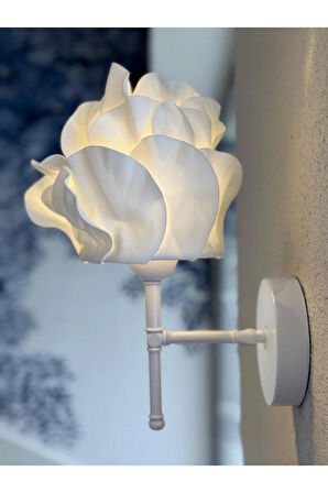 Beyaz Eva Anemon Tasarım Kablosuz Pilli Aplik - Alt Beyaz (Tüm Boy 35 cm)