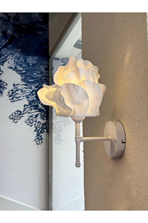 Beyaz Eva Anemon Tasarım Kablosuz Pilli Aplik - Alt Beyaz (Tüm Boy 35 cm)