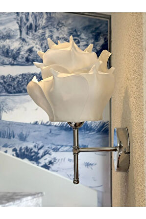 Beyaz Eva Gül Tasarım Kablolu Aplik - Alt Gümüş (TÜM BOY 35 CM)