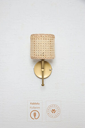 Hazeran & Rattan Yukarı Kablolu Duvar Aydınlatması Aplik - Alt Eskitme Gold
