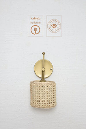 Hazeran & Rattan Aşağı Kablolu Duvar Aydınlatması Aplik - Alt Eskitme Gold