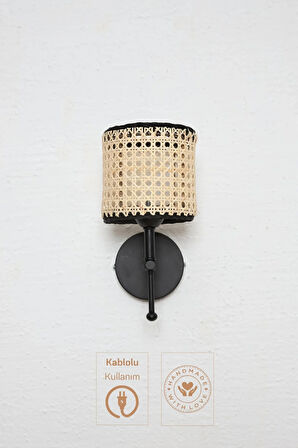 Hazeran & Rattan Siyah Kablolu Duvar Aydınlatması Aplik - Alt Siyah