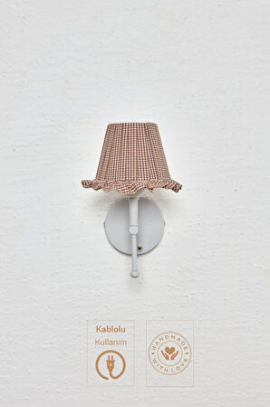 Kahverengi Pötikare Kablolu Duvar Aydınlatması Aplik - Alt Beyaz