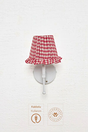 Kırmızı Pötikare Kablolu Duvar Aydınlatması Aplik - Alt Beyaz