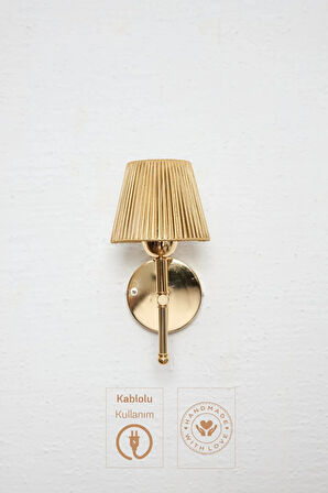 Parlak Gold Deri Kablolu Duvar Aydınlatması Aplik - Alt Parlak Gold