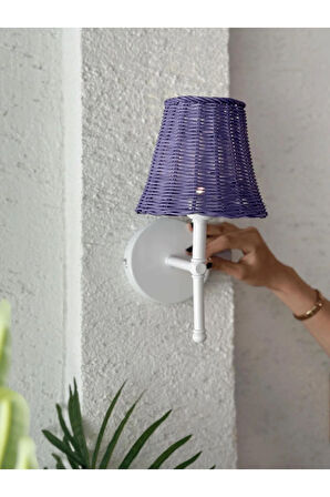 Mor Rattan Kablosuz Pilli Duvar Aydınlatması Aplik - Alt Beyaz