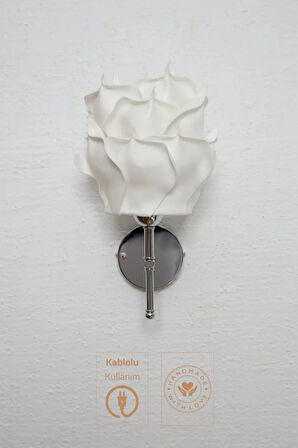 Beyaz Eva Gül Tasarım Kablolu Duvar Aydınlatması Aplik - Alt Gümüş