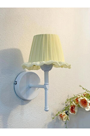 Butter Yellow - Sarı Osmanlı Ipeği Fırfır Işlemeli Kablosuz Pilli Aplik – Alt Beyaz