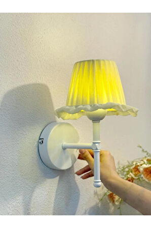 Butter Yellow - Sarı Osmanlı Ipeği Fırfır Işlemeli Kablosuz Pilli Aplik – Alt Beyaz